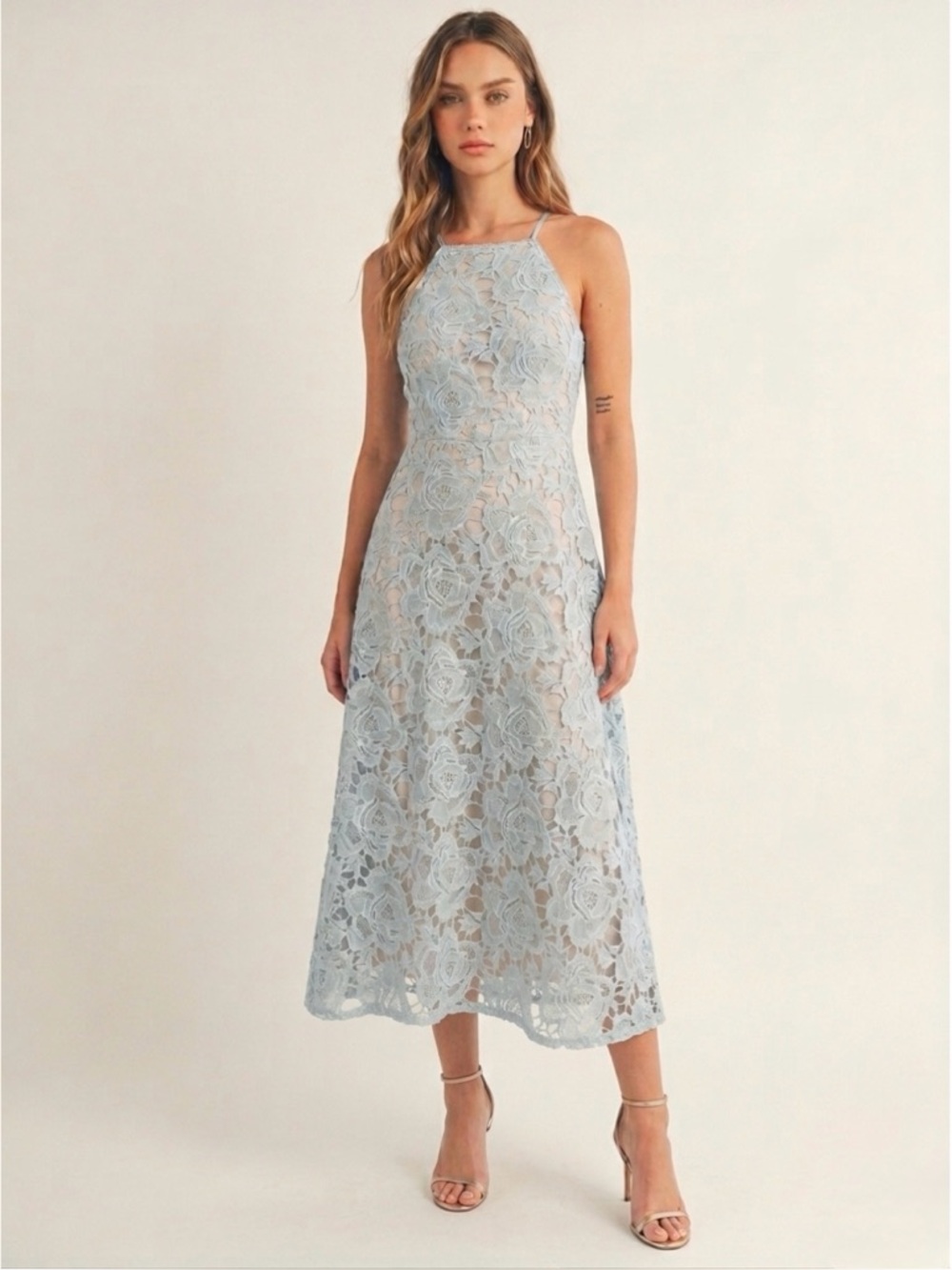 Just Me Lace Floral Fit and Flare Dress